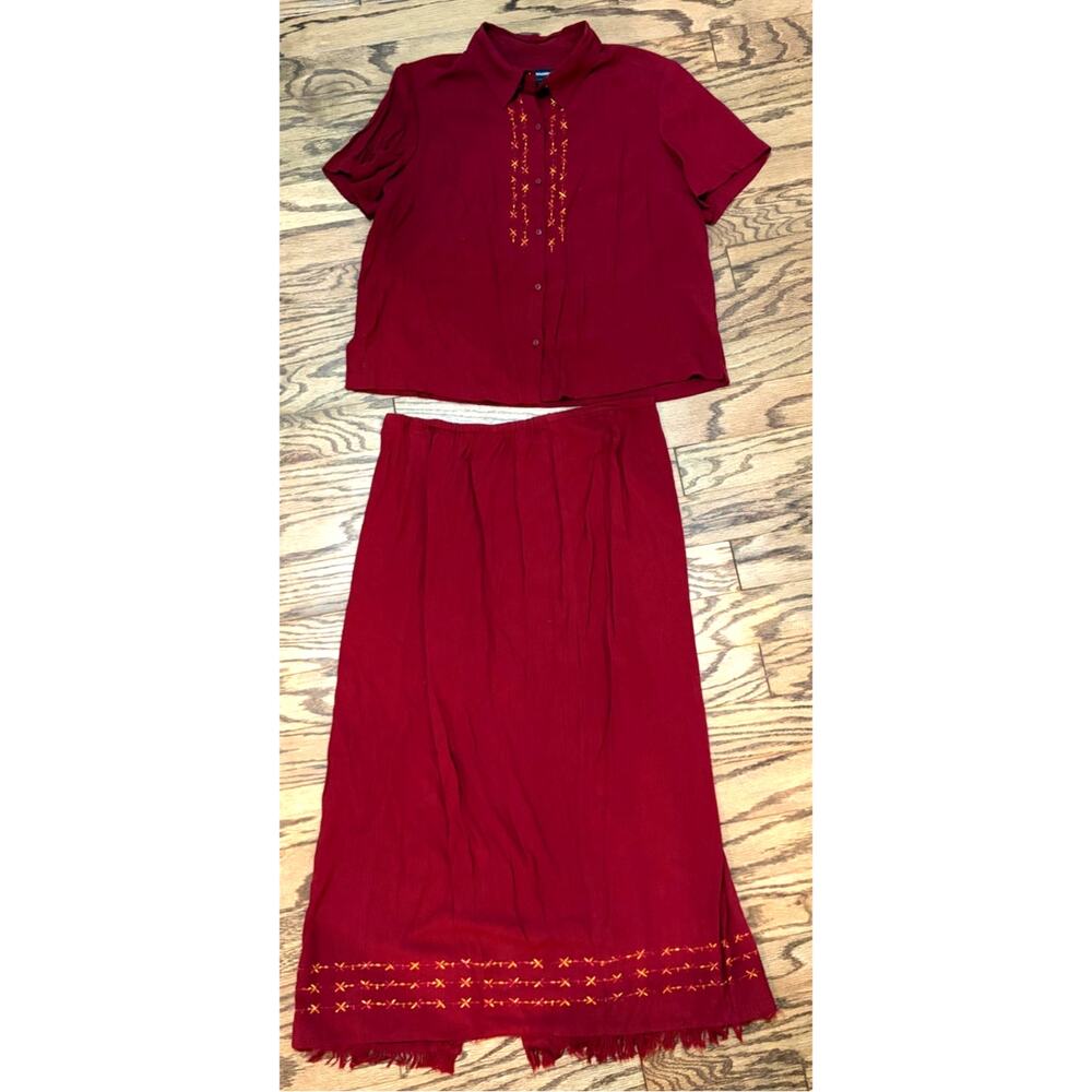 Norton McNaughton Women Red Floral 2 Piece Skirt Set Size Large Rayon Blend Boho